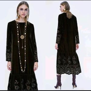 zara velvet dark olive green maxi dress